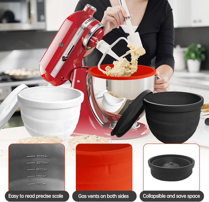 Silicone Bowl Liner for KitchenAid Tilt-Head 5QT Mixers,Odourless,Thicker, Cold/Heat-Resistant & Non-Stick, Easy Clean, Fits 5 Quart Mixing Bowl, Set of 3 with Lids