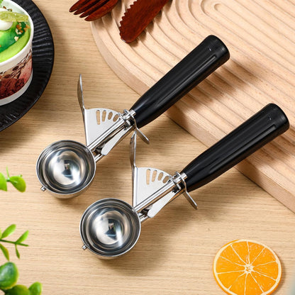 2 Pcs Release Cookie Scoops Ice Cream Scooper with Trigger Release Portion Scoop Stainless Steel for Portion Control, Baking Food, Cookie Dough (1 oz,Black)
