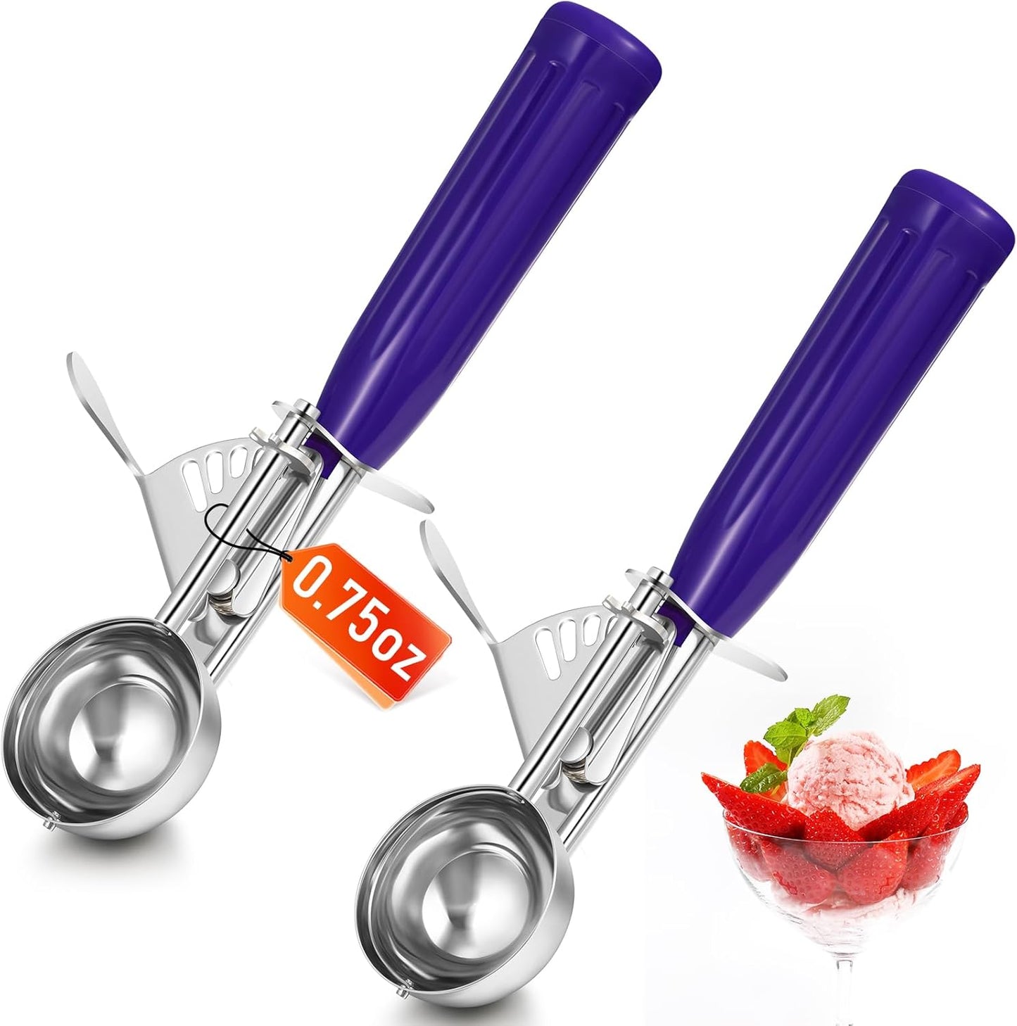2 Pcs Release Cookie Scoops Ice Cream Scooper with Trigger Release Portion Scoop Stainless Steel for Portion Control, Baking Food, Cookie Dough (1 oz,Black)