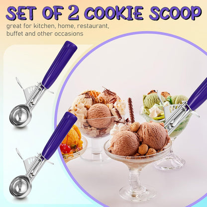 2 Pcs Release Cookie Scoops Ice Cream Scooper with Trigger Release Portion Scoop Stainless Steel for Portion Control, Baking Food, Cookie Dough (1 oz,Black)