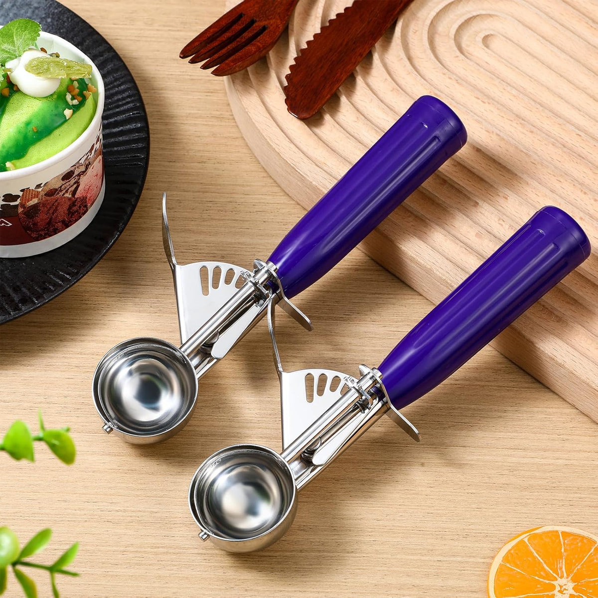 2 Pcs Release Cookie Scoops Ice Cream Scooper with Trigger Release Portion Scoop Stainless Steel for Portion Control, Baking Food, Cookie Dough (1 oz,Black)