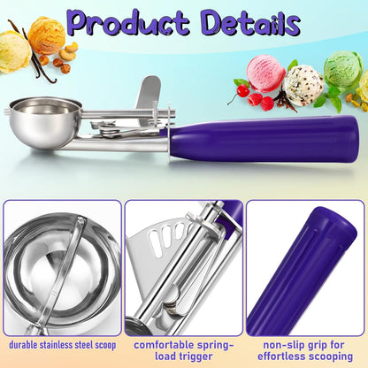 2 Pcs Release Cookie Scoops Ice Cream Scooper with Trigger Release Portion Scoop Stainless Steel for Portion Control, Baking Food, Cookie Dough (1 oz,Black)