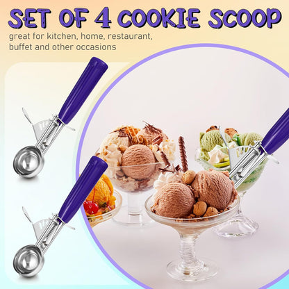2 Pcs Release Cookie Scoops Ice Cream Scooper with Trigger Release Portion Scoop Stainless Steel for Portion Control, Baking Food, Cookie Dough (1 oz,Black)