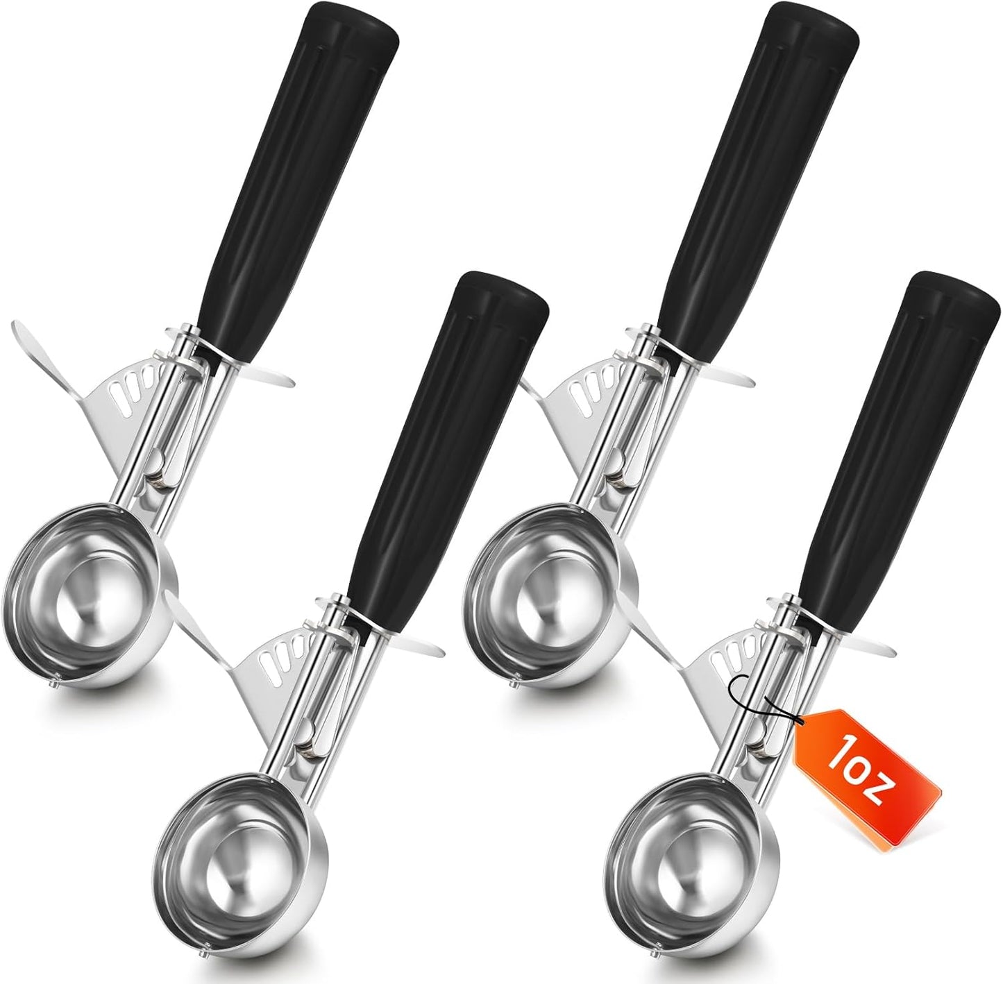 2 Pcs Release Cookie Scoops Ice Cream Scooper with Trigger Release Portion Scoop Stainless Steel for Portion Control, Baking Food, Cookie Dough (1 oz,Black)