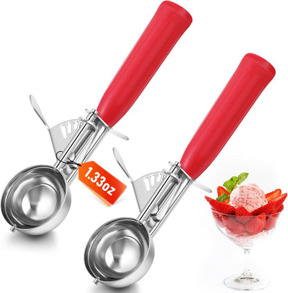 2 Pcs Release Cookie Scoops Ice Cream Scooper with Trigger Release Portion Scoop Stainless Steel for Portion Control, Baking Food, Cookie Dough (1 oz,Black)