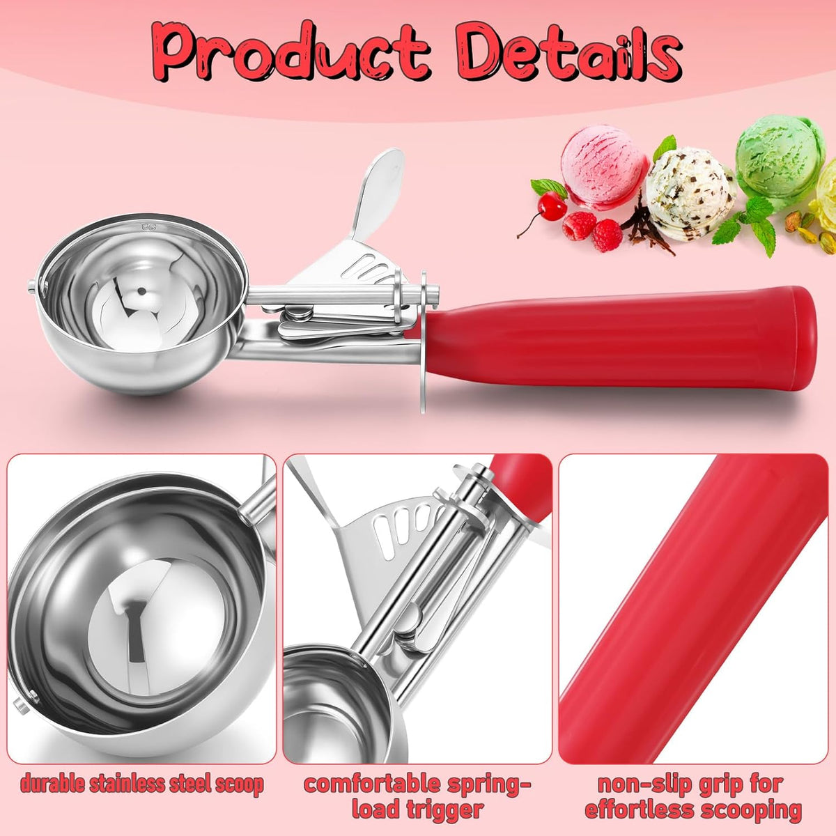 2 Pcs Release Cookie Scoops Ice Cream Scooper with Trigger Release Portion Scoop Stainless Steel for Portion Control, Baking Food, Cookie Dough (1 oz,Black)
