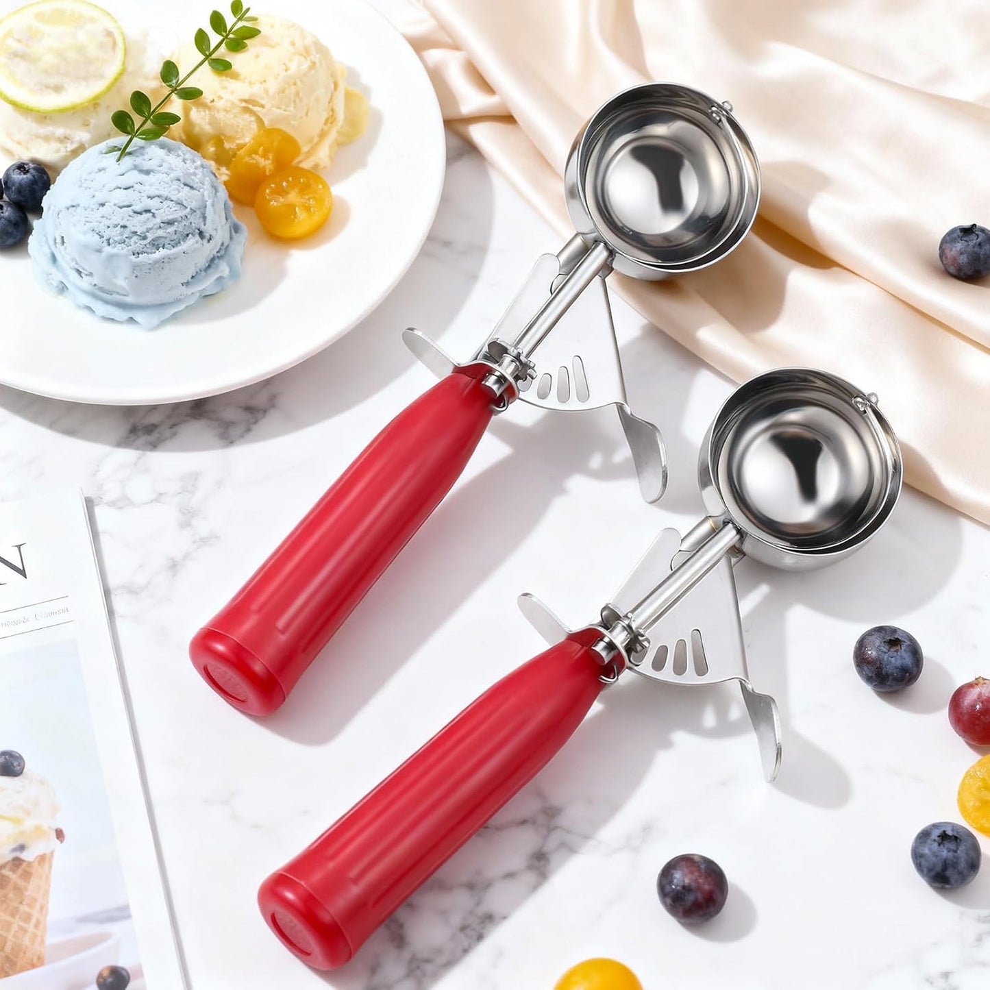 2 Pcs Release Cookie Scoops Ice Cream Scooper with Trigger Release Portion Scoop Stainless Steel for Portion Control, Baking Food, Cookie Dough (1 oz,Black)