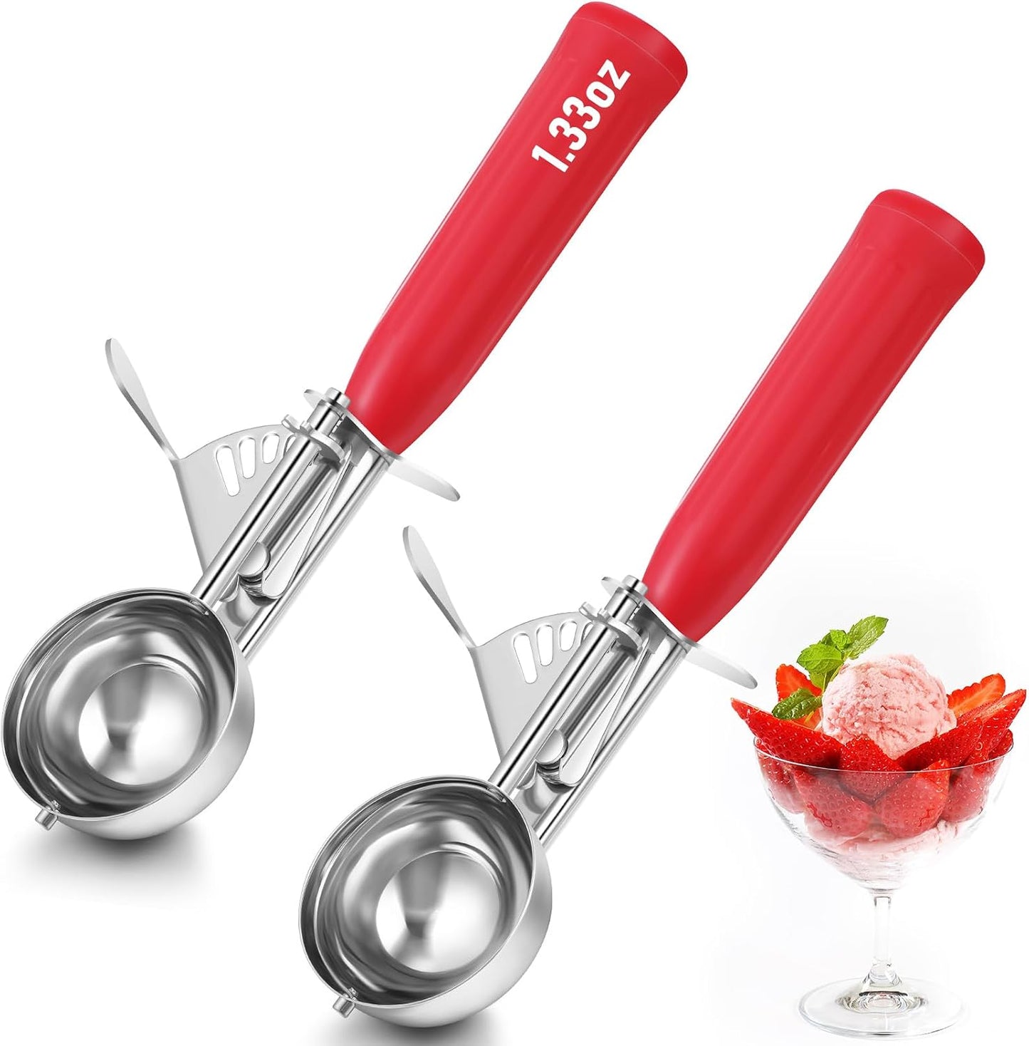 2 Pcs Release Cookie Scoops Ice Cream Scooper with Trigger Release Portion Scoop Stainless Steel for Portion Control, Baking Food, Cookie Dough (1 oz,Black)
