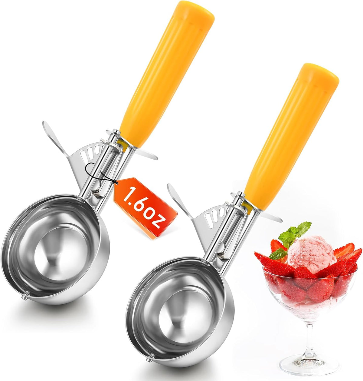 2 Pcs Release Cookie Scoops Ice Cream Scooper with Trigger Release Portion Scoop Stainless Steel for Portion Control, Baking Food, Cookie Dough (1 oz,Black)