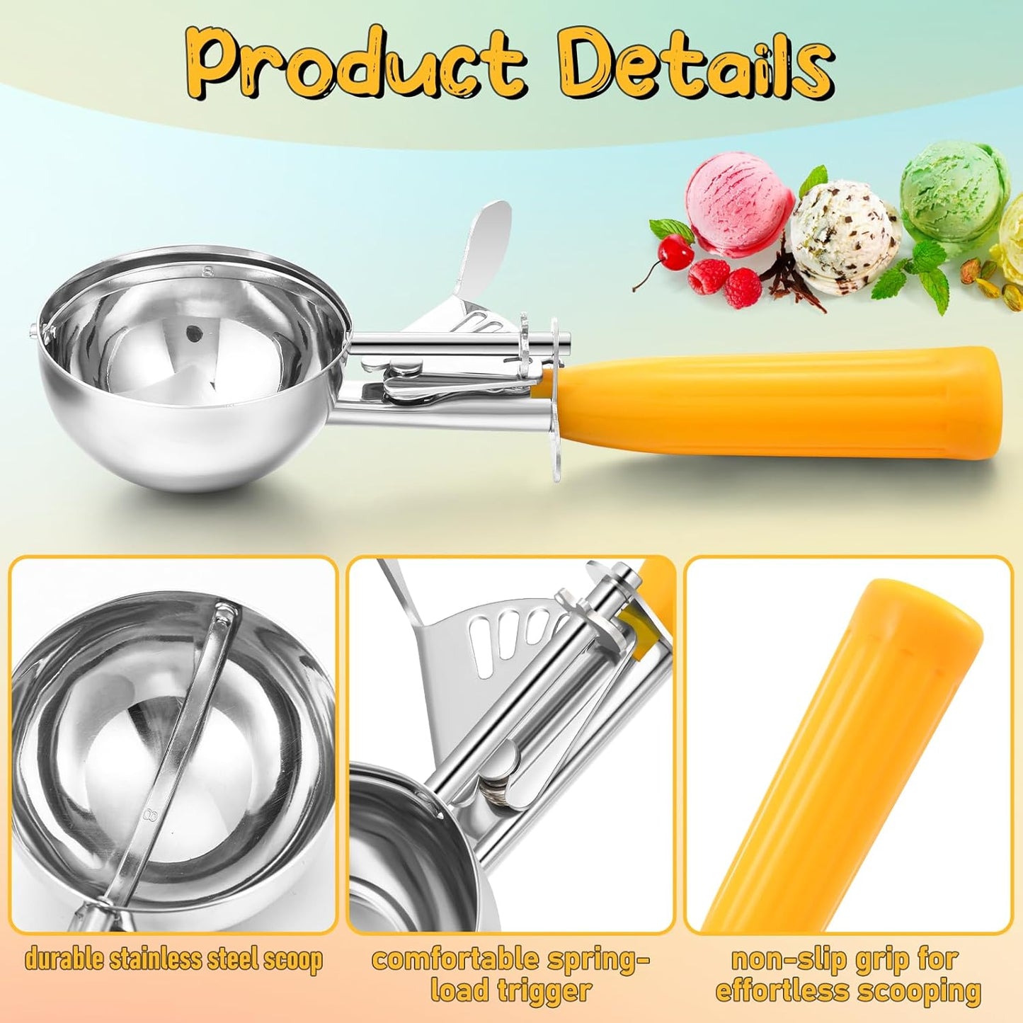 2 Pcs Release Cookie Scoops Ice Cream Scooper with Trigger Release Portion Scoop Stainless Steel for Portion Control, Baking Food, Cookie Dough (1 oz,Black)