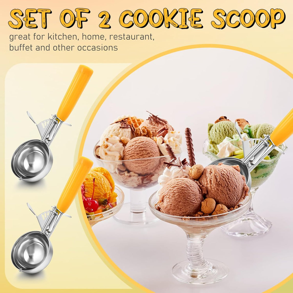 2 Pcs Release Cookie Scoops Ice Cream Scooper with Trigger Release Portion Scoop Stainless Steel for Portion Control, Baking Food, Cookie Dough (1 oz,Black)
