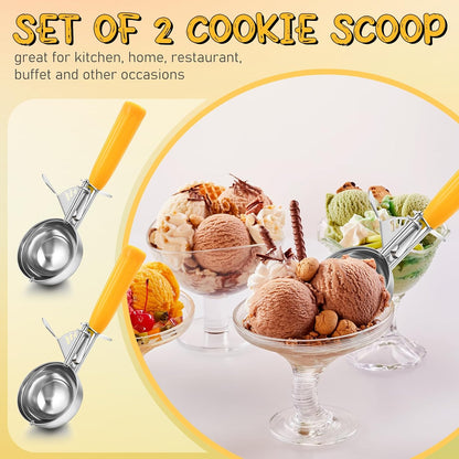 2 Pcs Release Cookie Scoops Ice Cream Scooper with Trigger Release Portion Scoop Stainless Steel for Portion Control, Baking Food, Cookie Dough (1 oz,Black)