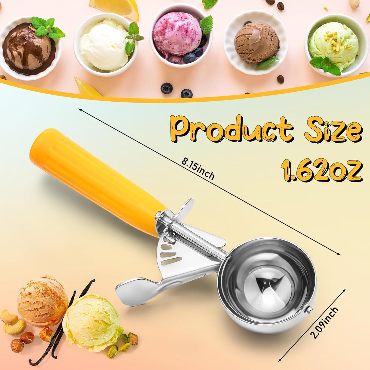 2 Pcs Release Cookie Scoops Ice Cream Scooper with Trigger Release Portion Scoop Stainless Steel for Portion Control, Baking Food, Cookie Dough (1 oz,Black)