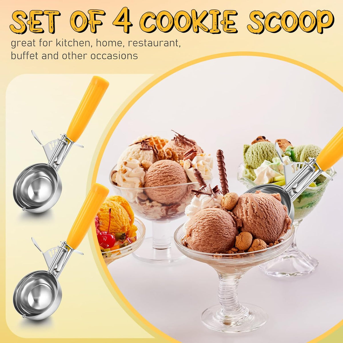 2 Pcs Release Cookie Scoops Ice Cream Scooper with Trigger Release Portion Scoop Stainless Steel for Portion Control, Baking Food, Cookie Dough (1 oz,Black)