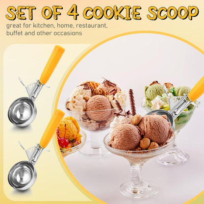 2 Pcs Release Cookie Scoops Ice Cream Scooper with Trigger Release Portion Scoop Stainless Steel for Portion Control, Baking Food, Cookie Dough (1 oz,Black)