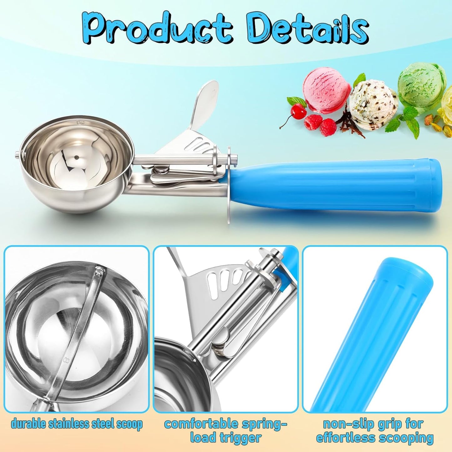 2 Pcs Release Cookie Scoops Ice Cream Scooper with Trigger Release Portion Scoop Stainless Steel for Portion Control, Baking Food, Cookie Dough (1 oz,Black)