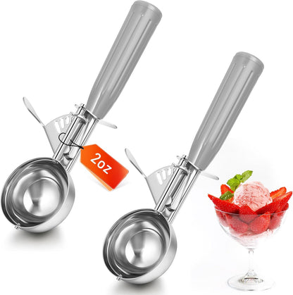 2 Pcs Release Cookie Scoops Ice Cream Scooper with Trigger Release Portion Scoop Stainless Steel for Portion Control, Baking Food, Cookie Dough (1 oz,Black)