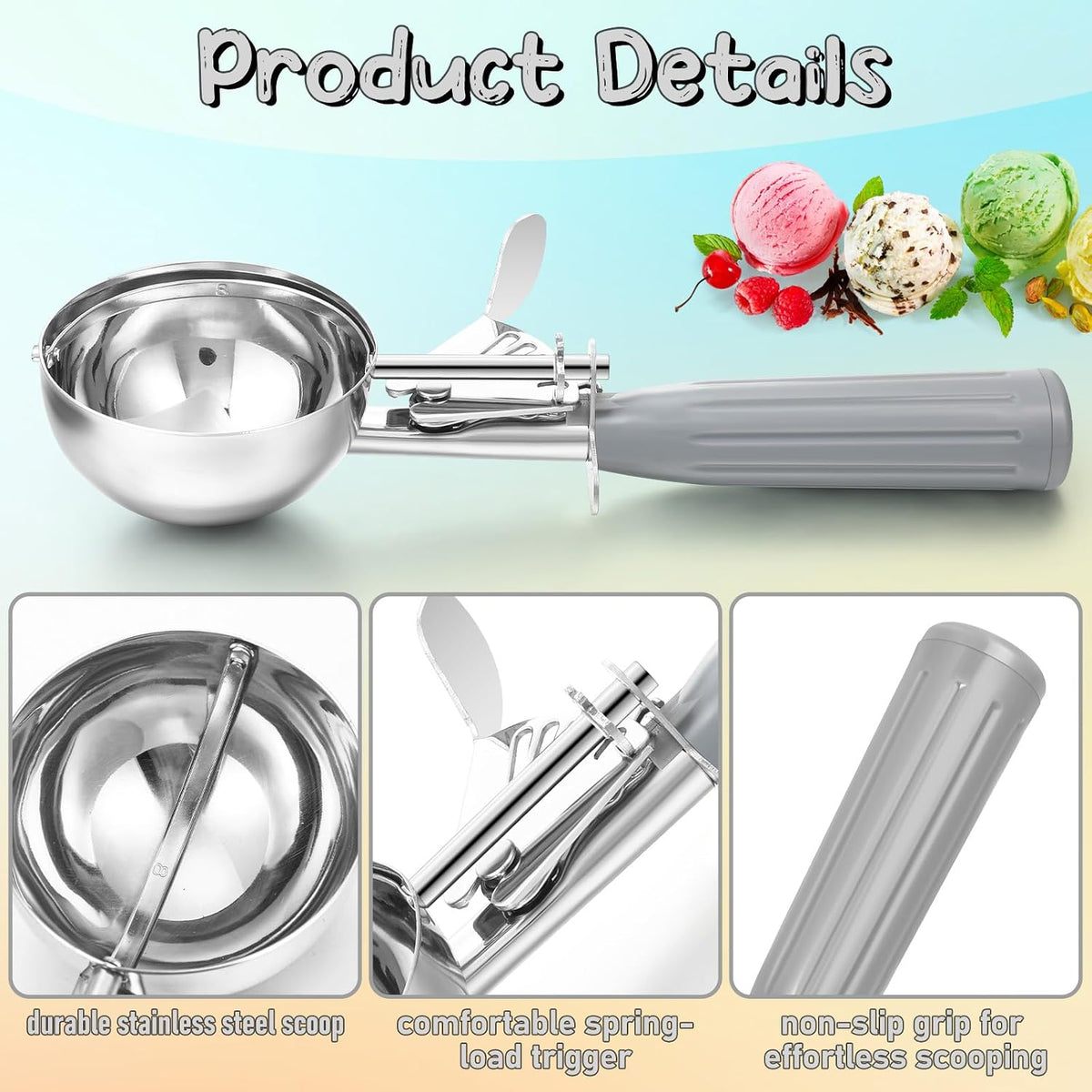2 Pcs Release Cookie Scoops Ice Cream Scooper with Trigger Release Portion Scoop Stainless Steel for Portion Control, Baking Food, Cookie Dough (1 oz,Black)