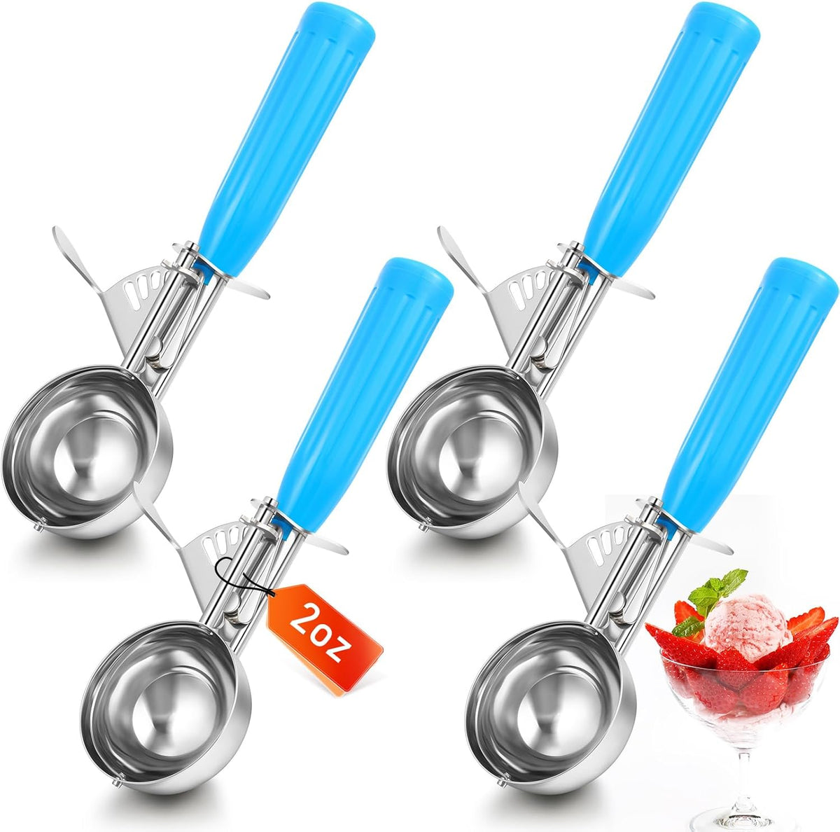 2 Pcs Release Cookie Scoops Ice Cream Scooper with Trigger Release Portion Scoop Stainless Steel for Portion Control, Baking Food, Cookie Dough (1 oz,Black)