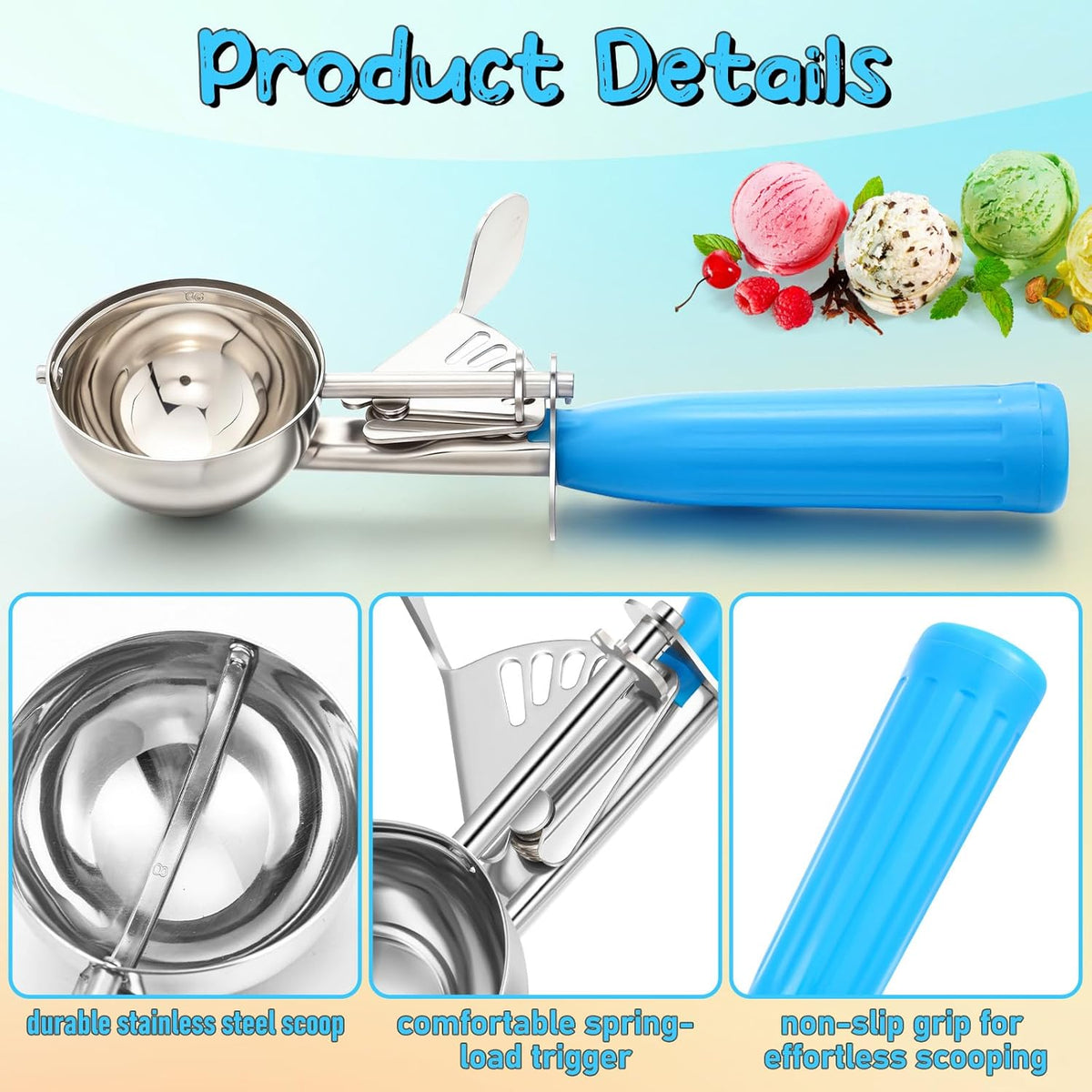 2 Pcs Release Cookie Scoops Ice Cream Scooper with Trigger Release Portion Scoop Stainless Steel for Portion Control, Baking Food, Cookie Dough (1 oz,Black)