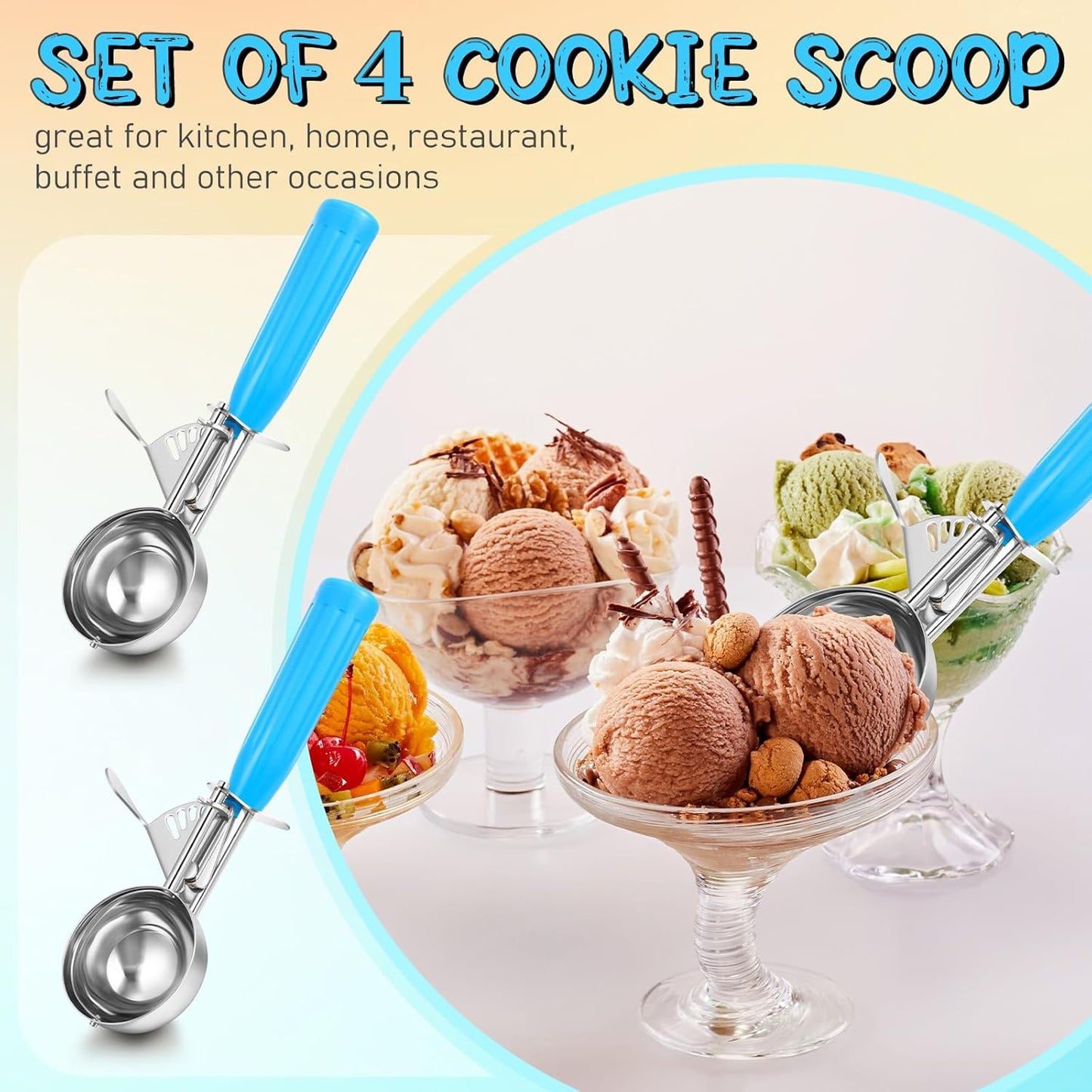 2 Pcs Release Cookie Scoops Ice Cream Scooper with Trigger Release Portion Scoop Stainless Steel for Portion Control, Baking Food, Cookie Dough (1 oz,Black)