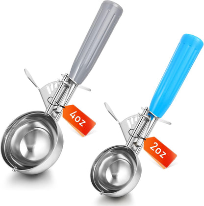 2 Pcs Release Cookie Scoops Ice Cream Scooper with Trigger Release Portion Scoop Stainless Steel for Portion Control, Baking Food, Cookie Dough (1 oz,Black)