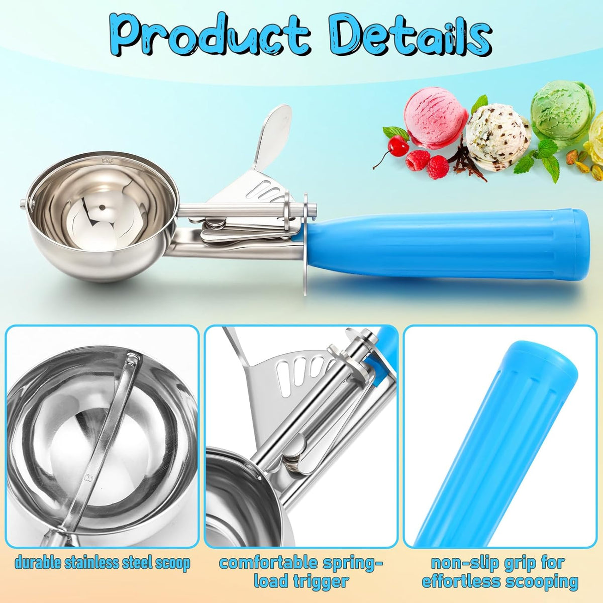 2 Pcs Release Cookie Scoops Ice Cream Scooper with Trigger Release Portion Scoop Stainless Steel for Portion Control, Baking Food, Cookie Dough (1 oz,Black)