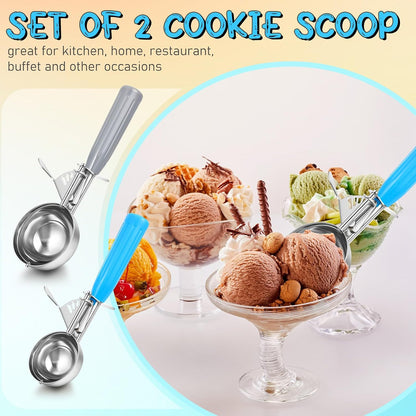 2 Pcs Release Cookie Scoops Ice Cream Scooper with Trigger Release Portion Scoop Stainless Steel for Portion Control, Baking Food, Cookie Dough (1 oz,Black)