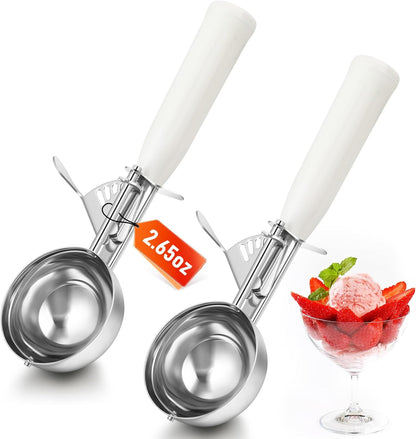 2 Pcs Release Cookie Scoops Ice Cream Scooper with Trigger Release Portion Scoop Stainless Steel for Portion Control, Baking Food, Cookie Dough (1 oz,Black)
