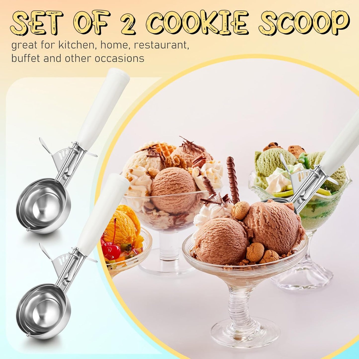 2 Pcs Release Cookie Scoops Ice Cream Scooper with Trigger Release Portion Scoop Stainless Steel for Portion Control, Baking Food, Cookie Dough (1 oz,Black)