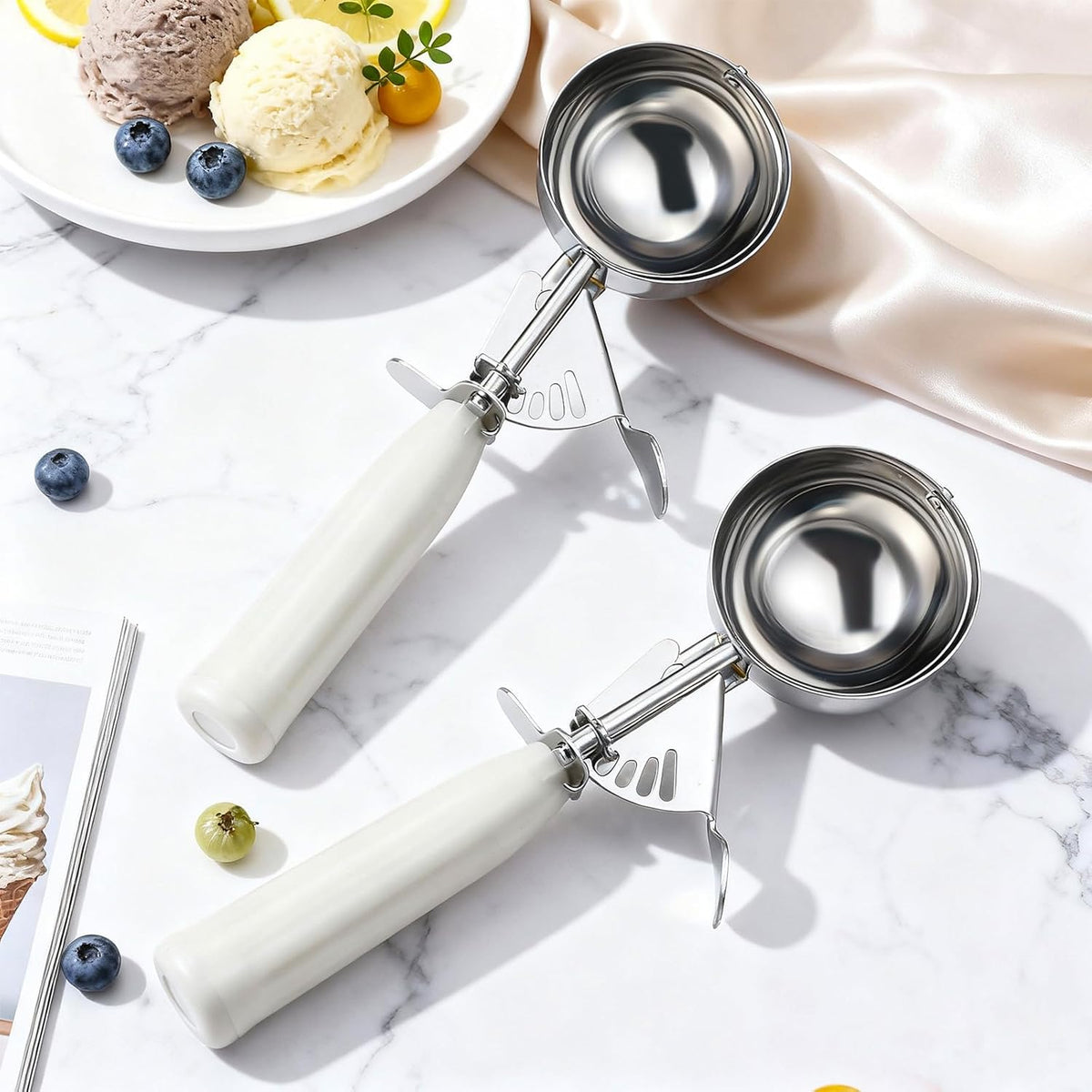 2 Pcs Release Cookie Scoops Ice Cream Scooper with Trigger Release Portion Scoop Stainless Steel for Portion Control, Baking Food, Cookie Dough (1 oz,Black)