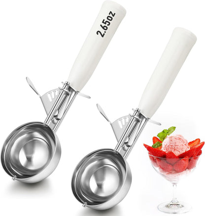 2 Pcs Release Cookie Scoops Ice Cream Scooper with Trigger Release Portion Scoop Stainless Steel for Portion Control, Baking Food, Cookie Dough (1 oz,Black)
