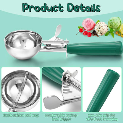 2 Pcs Release Cookie Scoops Ice Cream Scooper with Trigger Release Portion Scoop Stainless Steel for Portion Control, Baking Food, Cookie Dough (1 oz,Black)