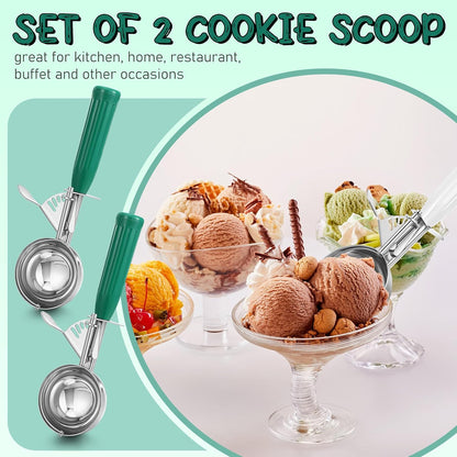 2 Pcs Release Cookie Scoops Ice Cream Scooper with Trigger Release Portion Scoop Stainless Steel for Portion Control, Baking Food, Cookie Dough (1 oz,Black)
