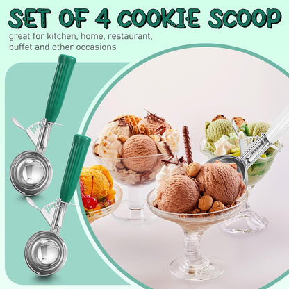2 Pcs Release Cookie Scoops Ice Cream Scooper with Trigger Release Portion Scoop Stainless Steel for Portion Control, Baking Food, Cookie Dough (1 oz,Black)