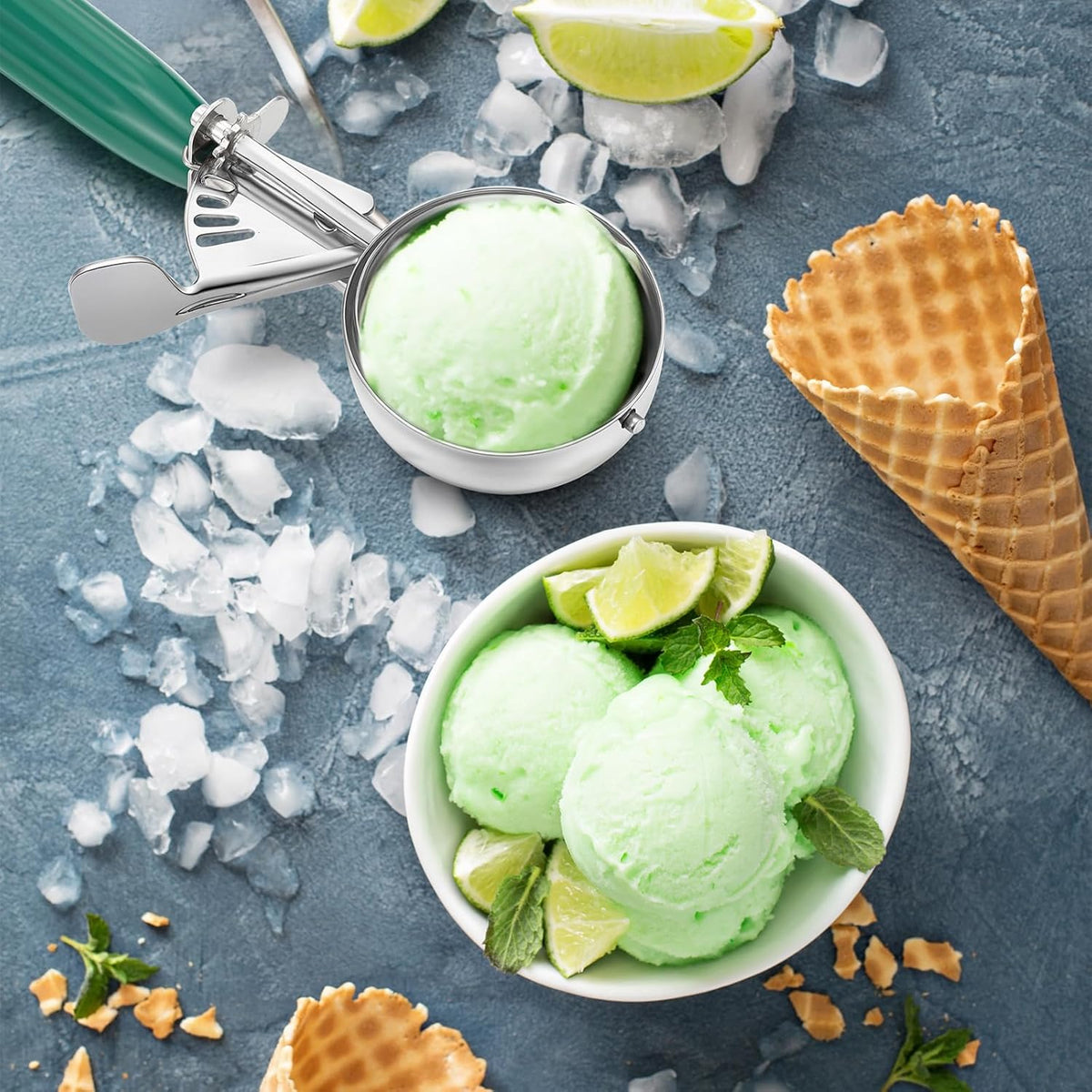 2 Pcs Release Cookie Scoops Ice Cream Scooper with Trigger Release Portion Scoop Stainless Steel for Portion Control, Baking Food, Cookie Dough (1 oz,Black)