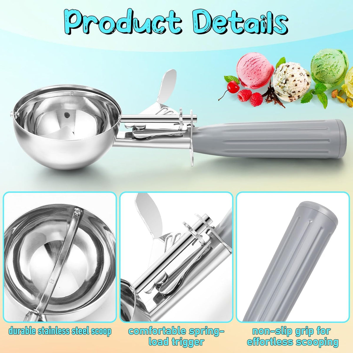 2 Pcs Release Cookie Scoops Ice Cream Scooper with Trigger Release Portion Scoop Stainless Steel for Portion Control, Baking Food, Cookie Dough (1 oz,Black)