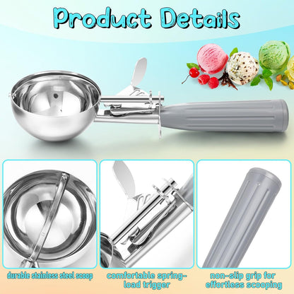 2 Pcs Release Cookie Scoops Ice Cream Scooper with Trigger Release Portion Scoop Stainless Steel for Portion Control, Baking Food, Cookie Dough (1 oz,Black)