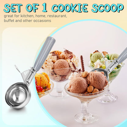 2 Pcs Release Cookie Scoops Ice Cream Scooper with Trigger Release Portion Scoop Stainless Steel for Portion Control, Baking Food, Cookie Dough (1 oz,Black)