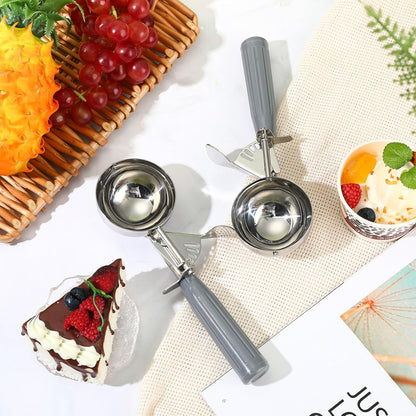 2 Pcs Release Cookie Scoops Ice Cream Scooper with Trigger Release Portion Scoop Stainless Steel for Portion Control, Baking Food, Cookie Dough (1 oz,Black)
