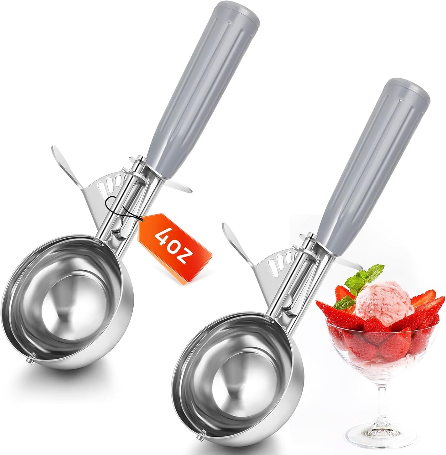 2 Pcs Release Cookie Scoops Ice Cream Scooper with Trigger Release Portion Scoop Stainless Steel for Portion Control, Baking Food, Cookie Dough (1 oz,Black)