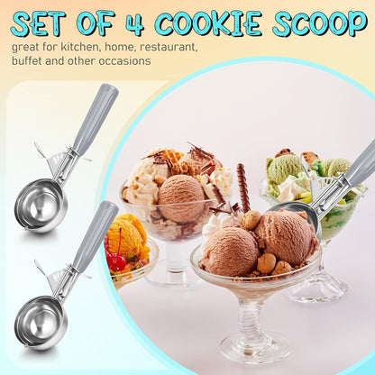 2 Pcs Release Cookie Scoops Ice Cream Scooper with Trigger Release Portion Scoop Stainless Steel for Portion Control, Baking Food, Cookie Dough (1 oz,Black)