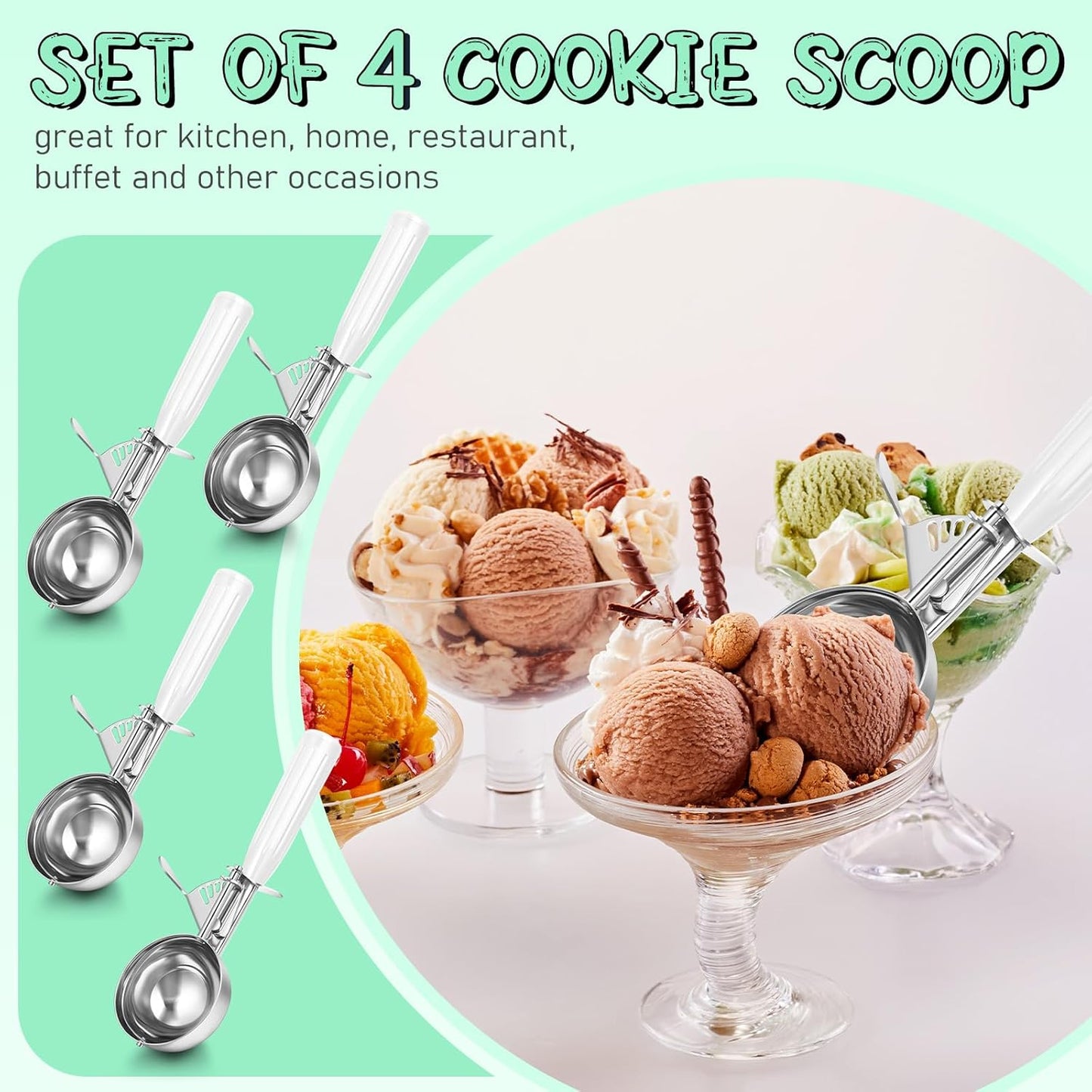 2 Pcs Release Cookie Scoops Ice Cream Scooper with Trigger Release Portion Scoop Stainless Steel for Portion Control, Baking Food, Cookie Dough (1 oz,Black)