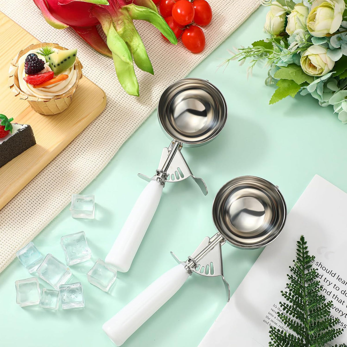 2 Pcs Release Cookie Scoops Ice Cream Scooper with Trigger Release Portion Scoop Stainless Steel for Portion Control, Baking Food, Cookie Dough (1 oz,Black)