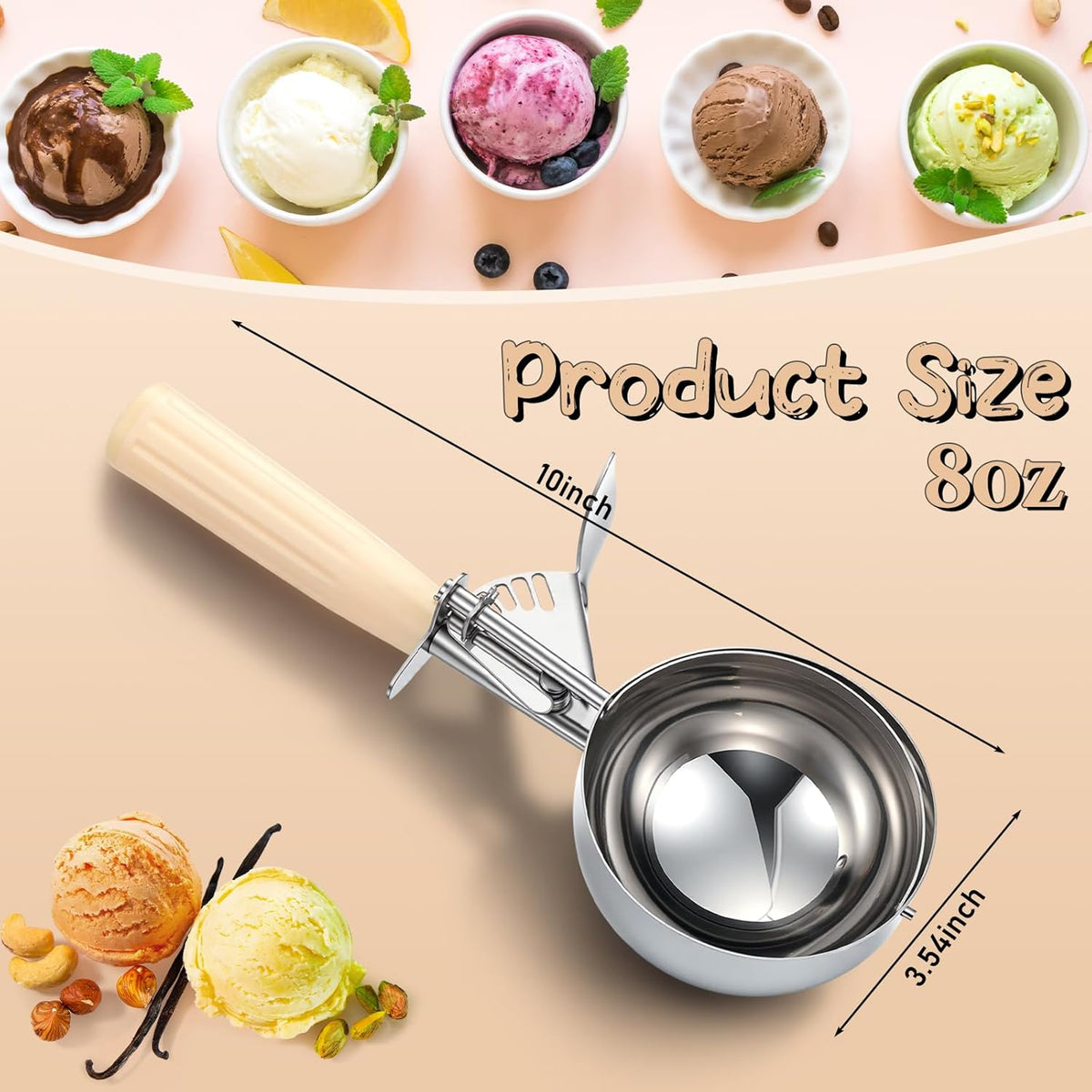 2 Pcs Release Cookie Scoops Ice Cream Scooper with Trigger Release Portion Scoop Stainless Steel for Portion Control, Baking Food, Cookie Dough (1 oz,Black)