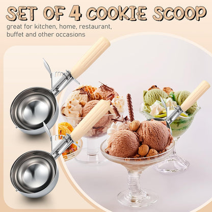 2 Pcs Release Cookie Scoops Ice Cream Scooper with Trigger Release Portion Scoop Stainless Steel for Portion Control, Baking Food, Cookie Dough (1 oz,Black)