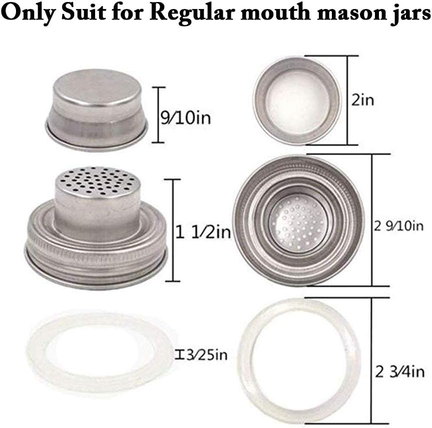Mason Jar Liquor/Oil Pour Spout Dispenser, Sprouting Mason Jar Lid,Shaker Lid Shaker Dry Rub Lid - Cocktail, Mix Spices, Dredge Flour, Sugar Pack of 6