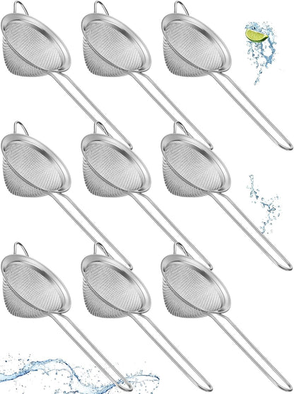 9 Pack Stainless Steel Cone Cocktail Strainer, Bar Strainer, Mesh, 3.2 in