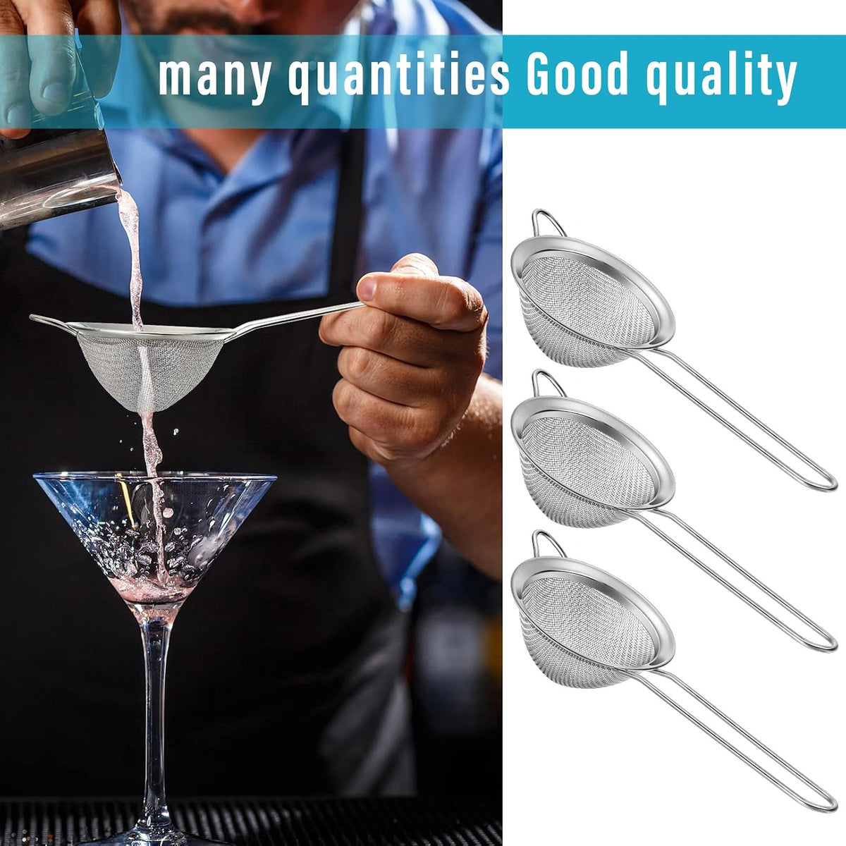 9 Pack Stainless Steel Cone Cocktail Strainer, Bar Strainer, Mesh, 3.2 in