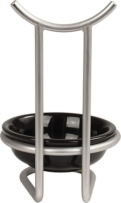 Euro Spoon Rest with Ceramic Dish Upright Cooking Utensil Holder for Kitchen Counter Oven Stove, Modern Steel Stand with Drip Catcher Stove Top Ladle Holder Stain Nickel